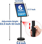 6Packs 11x17 Inch Adjustable Pedestal Poster Sign Stand, Heavy Duty Floor Standing Sign Holder Stand Aluminum Snap Open Frame for Vertical and Horizontal View Sign Displayed(Black)