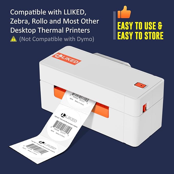 L LIKED 2" Round Direct Thermal Labels for Block, Permanent Adhesive Circle Label & Compatible with Rollo, Zebra and Other Desktop Printers (10 Roll, 7500 Labels)