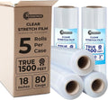 Rosmonde 18" Plastic Wrap for Moving, 5 Pack, 18" x 1500 ft Shrink Wrap, 80 Guage Thick, 9.4 lbs/Roll, Premium Shrink Wrap Roll, Hand Bulk Stretch Wrap, Heavy Duty Stretch Film for Moving & Pallets