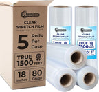 Rosmonde 18" Plastic Wrap for Moving, 5 Pack, 18" x 1500 ft Shrink Wrap, 80 Guage Thick, 9.4 lbs/Roll, Premium Shrink Wrap Roll, Hand Bulk Stretch Wrap, Heavy Duty Stretch Film for Moving & Pallets