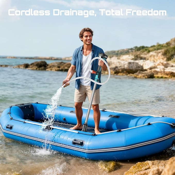 SEESII Cordless Stick Water Transfer Pump, with Dual 4000mAh Batteries & Charger, 720GPH, 32FT Head, Handheld Portable Utility Sump Pump Kit with 3/4" Outlet for Pool/Garden/Pond/RV/Boat Draining