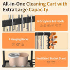 Broom Holder with Cleaning Supplies Organizer Load 160 LBS Cleaning Cart with Wheels Broom Closet Storage with 6 Mop Hanger Grippers, 3 Double-Hooks, Vacuum Stand for Laundry Garage Organization