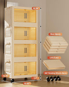304QT Stackable Storage Bins with Lids 4 Pack, 76Gal Storage Containers with Smooth-Rolling Wheels, Plastic Closet Organizers and Storage, Collapsible Storage Bins for Home, Office and Dorm