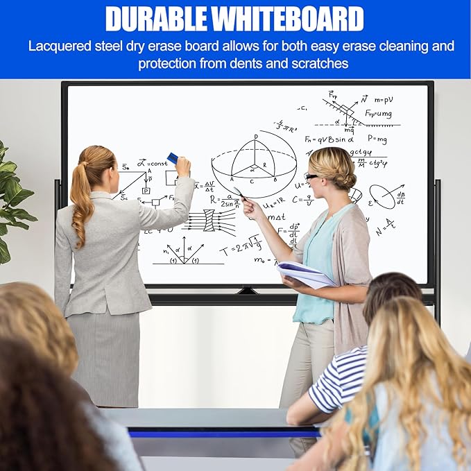 Mobile Whiteboard 60x48 Magnetic Dry Erase Board with Stands, Large Rolling White Boards on Wheels, Double-Sided Standing Whiteboard, 5' x 4' Easel Stand White Board for Office Home Classroom