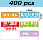 400 Pcs 1.65 x 3.5 Inches Large Home Moving Packing Box Labels, 6-Color Coded Packing Box Stickers with Fragile and Blank Customizable Labels