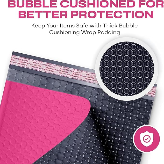 Hot Pink Large Poly Bubble Mailers 12x15 inch | Self Seal Padded Envelopes Cushioned Bubble Mailer | Usable Size 12x15 | WaterProof | Lightweight mailing Shipping Bags | 100 Pack Bulk
