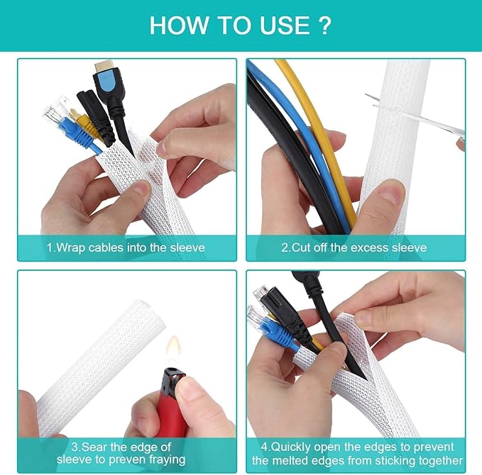 6.6ft - 4/5 inch Gold Cable Sleeve, Cable Organizer for Desk PC TV Computer, Wire Protector Cable Wrap Cover, Cord Management for Home Office