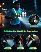 Running Lights for Runners, 500 Lumens Running Light with 45° Adjustable Tilt, 360° Reflective Vest & IPX4 Waterproof Rechargeable Safety Light Up Gear for Night Walking/Cycling/Jogging/Hiking