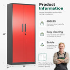 Greenvelly Metal Storage Cabinet, 63" H Locking Metal Storage Cabinet with Doors and 4 Shelves, Lockable Steel Cabinets for Kitchen, Bedroom, Living Room, Office (Red)