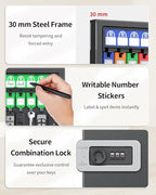 Uniclife 32 Keys Key Lock Box, Wall Mount Key Box, Key Cabinet, Car Key Organizer with Writable Key Racks and Tags, Security Key Holder Storage Box for Office, Hotel & Company