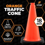 Xpose Safety 18 Inch Orange Traffic Cones, 4-Pack - Multipurpose PVC Plastic Safety Cone for Parking, Soccer, Caution, Kids and Construction - DOT Approved