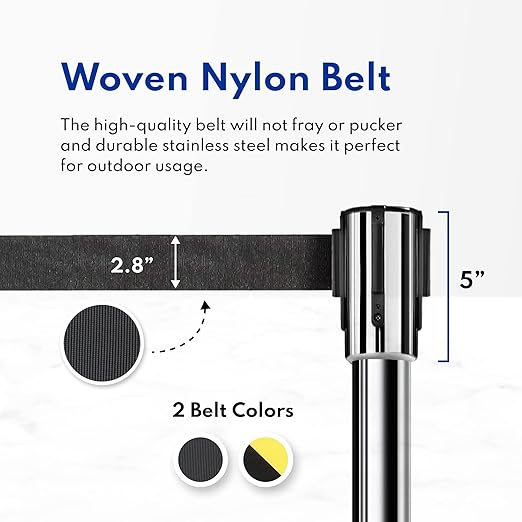 New Star Foodservice 54590 Stanchions, 36-Inch Height, 6.5-Foot Retractable Belt, Set of 2, Black Belt