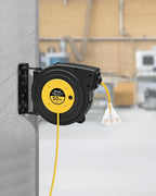 Retractable Extension Cord Reel, 50 FT Heavy Duty Power Cord, 14AWG/3C SJTOW, 3 Grounded Outlets Lighted Triple Tap, 13 Amp Circuit Breaker, UL Listed, Yellow Y50CR06
