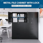 3-Drawer Metal File Cabinet, Lateral Vertical Filing Cabinets for Home Office, Locking File Cabinets with Storage Shelves, Legal/Letter/A4 Size Office File Cabinet (Black, Assemble Required)