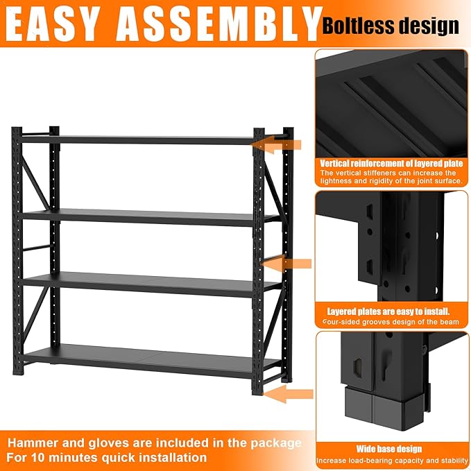 torage Shelves,Garage Shelving Heavy Duty Metal Adjustable Garage Shelves, Shelving Units Industrial Shelving for Warehouse(Black, W59.1*D23.6*H79)