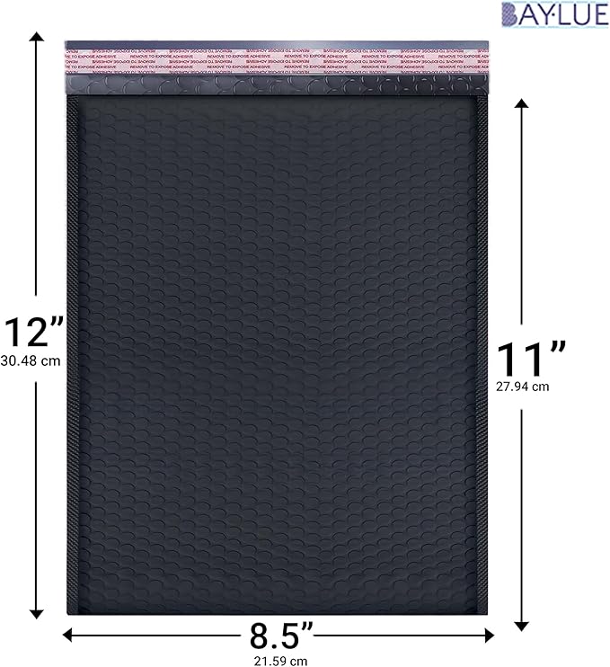 Black 8.5x12 Inch Poly Bubble Mailers #2 |Self Seal Padded Envelopes | Air Cushioned Bubble Mailer | Usable Size 8.5x11 Inch | 100 Pack Bulk | Waterproof | Lightweight Mailing Shipping Bags