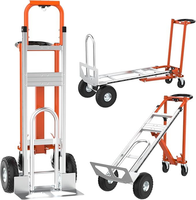3 in1 Convertible Hand Truck, Folding Aluminum Hand Trucks 880lb Load Appliance Dolly, Heavy Duty Dolly Cart Converts Platform Cart, Portable Cart Luggage,Travel,Moving,Shopping,Office Use (Orange)