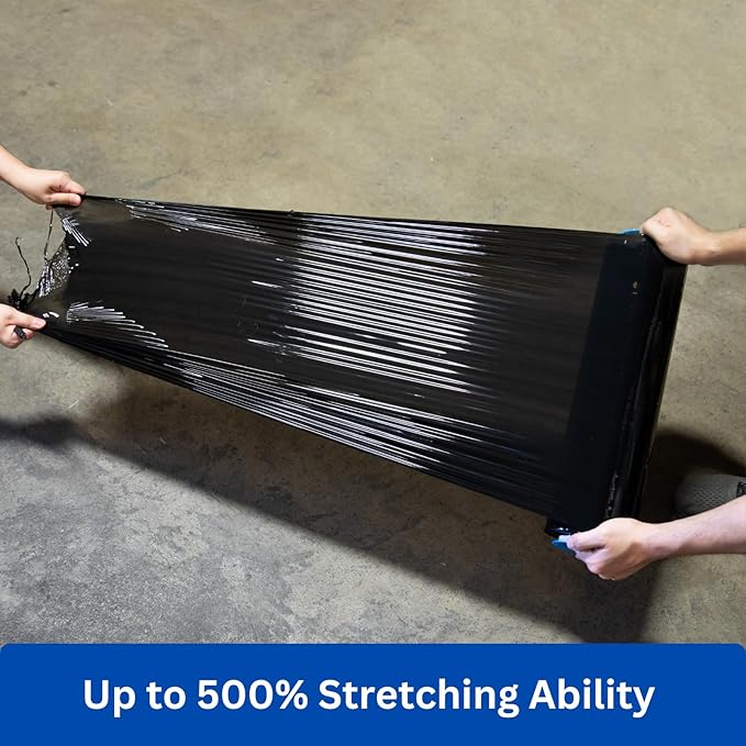 Noah's Ark Warehouse 18" x 1500FT Industrial Class Pallet Wrap, 60 Gauge 4 Rolls Black Stretch Film for Warehouse Packing, Adhering Packing Moving Packaging (4 Pack)