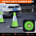 4 Pack 18 Inch Green PVC Traffic Cones Black Base Stable Durable, Parking Lot Driveway School Training Safety Cones Multi-Purpose (4, Green, 18 Inch)