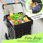 Stairs Climbing Shopping Cart w/Waterproof Basket Liner & 360° Swivel Wheels | Foldable Collapsible & Lightweight | Perfect for Groceries Laundry Utility Cart - Silver