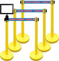 Retractable Stanchion, 6 SPECIALTY Posts + Signframe, 36" Ht, 78" Special Event & Holiday Theme Belt + Bonus Replacement Cassettes + Wall Receiver (YEL Post/Grand Opening Belt)