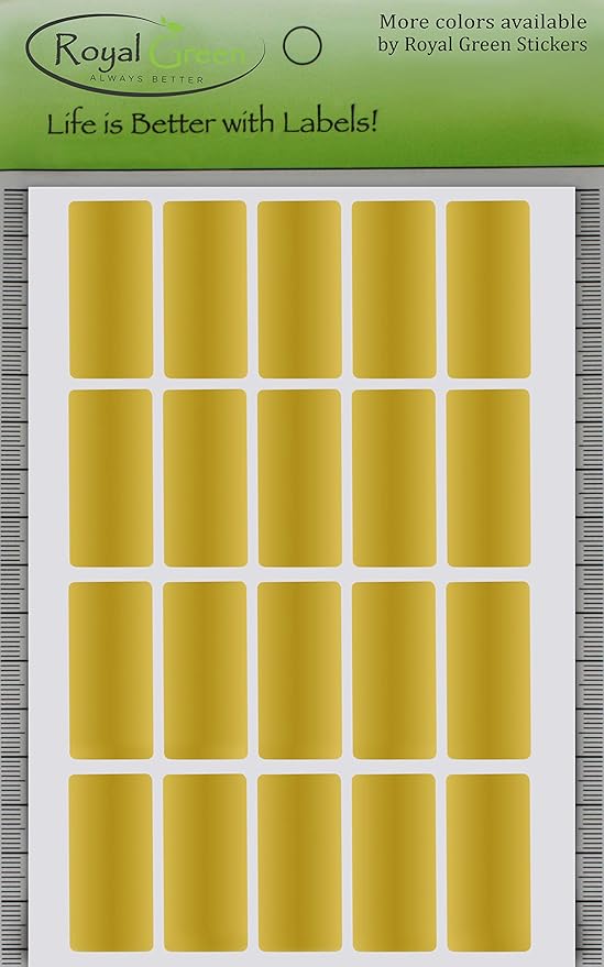 Royal Green Rectangle Sticker Labels 40mm x 19mm (1.57 inch x 0.75 inch) Gold Metallic Stickers for All Purpose - 100 Pack
