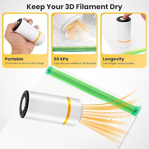 3D Printer Filament Storage Bags Vacuum Storage Bags Kit 3D Printer Accessories with Storage Bags (13x15 inches), Desiccants, Auto Pump, Sealing Clips, Humidity Resistant (Electric Pump Only)
