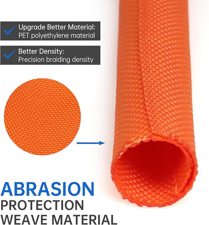 Split Braided Cable Sleeve，Flexible Wire Loom Tubing, Automotive Cord Protector Pet Proof, Cable Management for Computer TV Electric Wires Harness 16ft (Orange, 19mm（3/4")