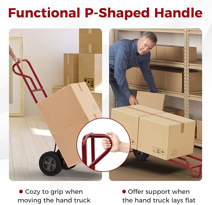 Goplus Hand Truck, P-Handle Hand Truck Dolly w/770LBS Capacity, Vertical Loop Handle, 10” Rubber Wheels, 14.5”x 8.5” Foldable Nose Plate, Heavy Duty Metal Dolly Cart for Lifting, Stairs