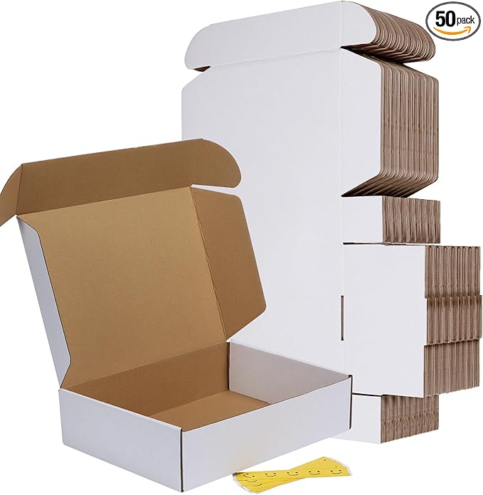 RLAVBL 12x9x3 Inches Shipping Boxes Set of 50, White Small Corrugated Cardboard Box, Mailer Boxes for Packing Small Business