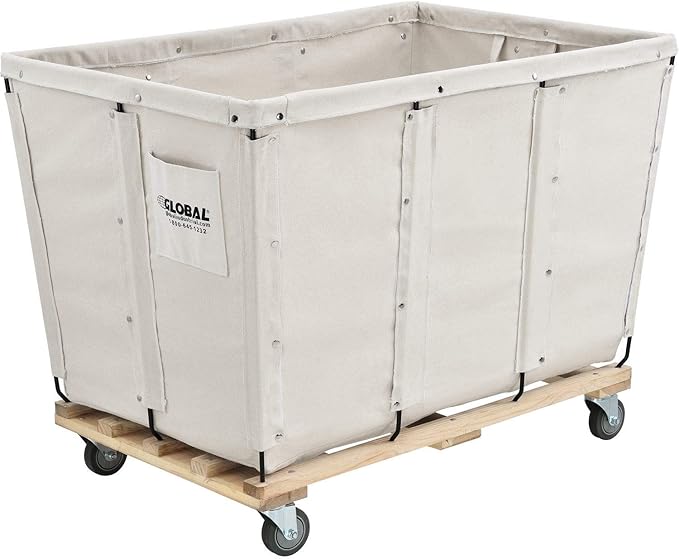 Global Industrial 20 Bushel, Canvas Basket Bulk Truck, 48" L x 32" W x 36" H, Unassembled, Rolling Laundry Cart, Commercial Material Handling Cart with Swivel Rubber Casters