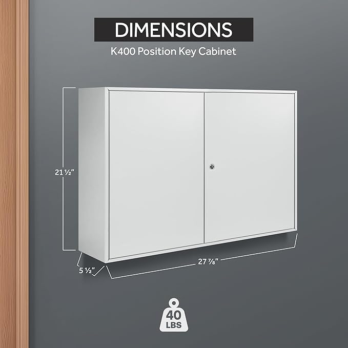 Durabox 400 Position Steel Key Cabinet - Organize and Secure Key Storage Lock Box with Numbered Hooks and Tags for Valets, Hotel, Office, Car Dealerships and More (K400) (Light Grey)