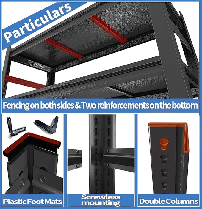 72" H Storage Shelves 3000LBS Garage Shelving Heavy Duty 5 Tier Metal Shelving Unit Storage Rack for Basement, Warehouse, Pantry, Closet, Kitchen 72" H x 35.4" W x 15.7" D, Black