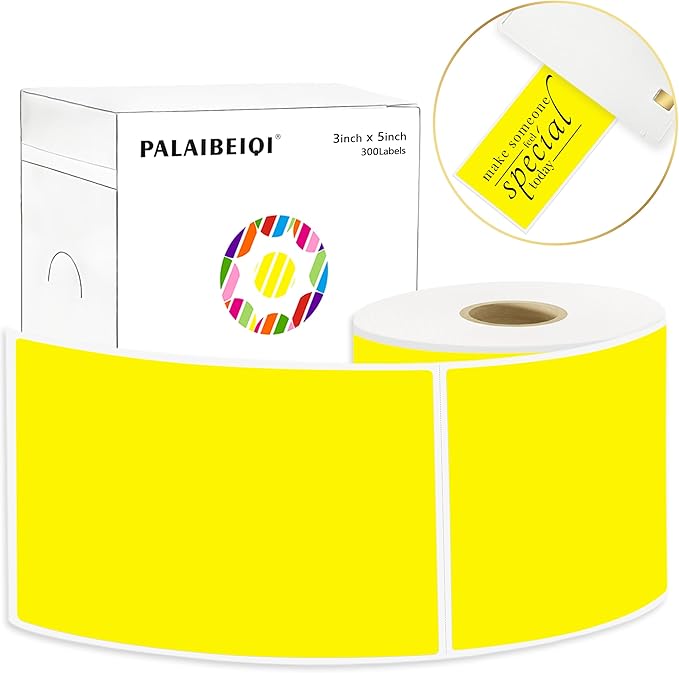 3x5 Inch Thermal Label Stickers,300Pcs Waterproof Rectangle Labels for Storage Bins,Moving Boxes,Address & Inventory Organization,Small Business Labeling,Yellow