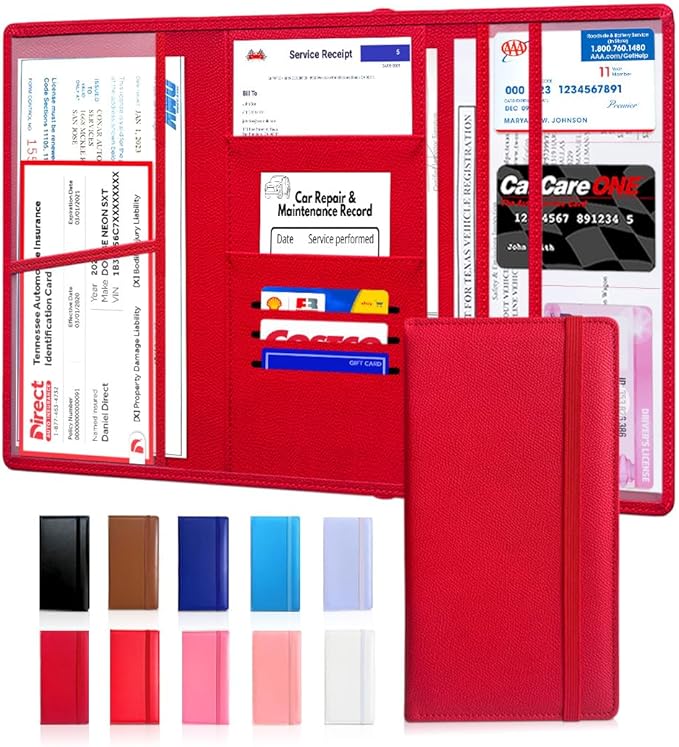 LINTRU Car Registration and Insurance Holder Trifold, Oversized Fit with Reinforced Construction, Matte PU Leather Vehicle Glove Box Organizer for Documents, Car Accessories for Men and Women