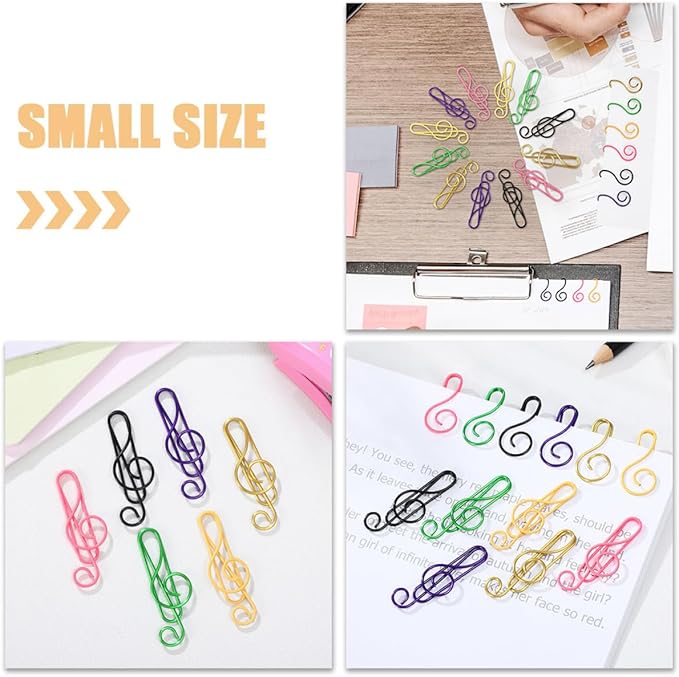 100pcs Metal Paper Clips Creative Music Note Shape Small Office Clips Colorful Document Fasteners Iron Material for School Home Stationery Organization