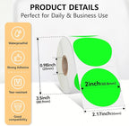 2 inch Dot Stickers Labels Circle Garage Sale Sticker 750Pcs Round Thermal Printer Stickers Printable Writable Price Labels for Yard Sale, Fluorescent Green