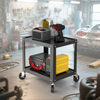 Steel AV Cart on Wheels - Rolling Projector Cart with Height Adjustable Shelf, Pullout Keyboard Tray, Power Strip, Cord Management - Mobile Media Carts Computer Workstation for Office Classroom