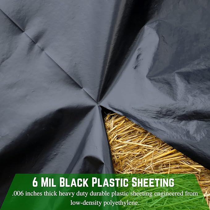 Farm Plastic Supply - Black Plastic Sheeting - 6 mil - (40' x 100') - Black Plastic Tarp, Polyethylene Vapor Barrier Plastic Sheeting, Black Painters Tarp, Roll of Heavy Duty Plastic