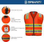 9 Pockets High visibility Class 2 Safety Vest，Hi Vis Vest with 2 inch wide Reflective Strips security vest with Zipper construction work vest for men &women Orange，XL