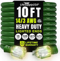 10ft Outdoor/Indoor Extension Cord 14/3 Gauge Heavy Duty 3 Prong SJTW, Waterproof, ETL Listed, Flexible Cold-Resistant Long Power Cord,15A 125V 1875W, Green by LifeSupplyUSA