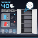 Superday Metal Storage Cabinet with Lock, 72" H Garage Storage Cabinet with Doors and 4 Adjustable Shelves,White Grey Steel Locking Cabinets for Office, Home, Garage, Gym, School
