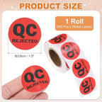PATIKIL 360 Pcs 1 Roll QC Rejected Labels, 1.5 Inch Circle Inventory Control Adhesive Round Labels Food Service Quality Control Stickers for Warehouse Management Inspection, Red