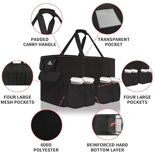 MATEIN Food Delivery Bag XXL - 23x14x15 inches, Water Resistant Large Insulated Hot & Cooler Catering Bags with Cup Holders for Food Deliveries, Pizza Warmer Carrying Case, Black
