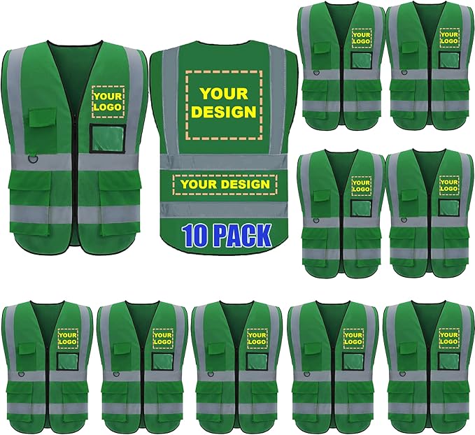 BeautyWill Custom Logo 10/20 Pack Safety Vest Class2 High Visibility Vest with Pockets Breathable Construction Vest Bulk