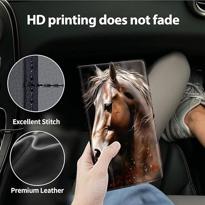Car Registration and Insurance Holder, Leather Car Glove Box Organizer, Cool Car Accessories for ID, Driver's License Cards & Essential Document,business cards,Men&Women,Cute Horse
