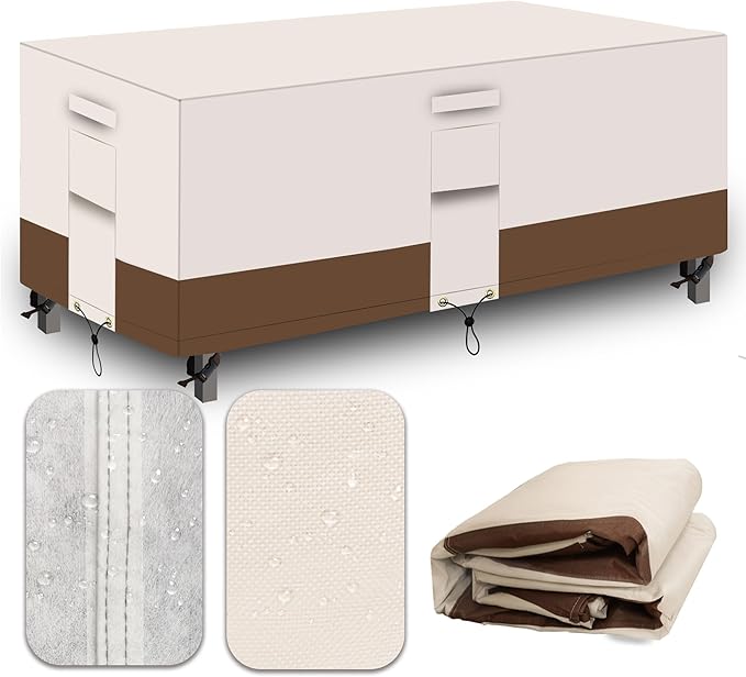 Heavy Duty Patio Furniture Covers Waterproof, 600D Outdoor Furniture Cover Waterproof for Sectional Sofa Couch, Outdoor Dining Table and Chair Set Covers 102''L x 74''W x 28''H, Beige Brown