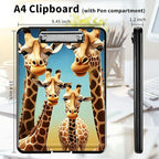 A4 Clipboards,Heavy Duty Waterproof Nursing Plastic Folder Clipboard with Storage Clip Boards,File Folder Storage Box Clipboard Case for Teacher,Doctor,Offices,Giraffe