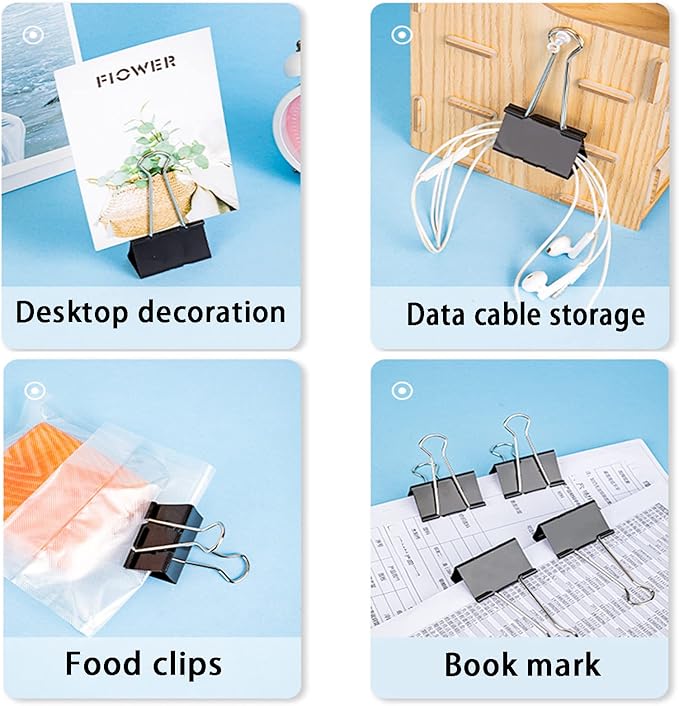 Medium Binder Clips 1.6 Inch (60 Pack), Large Binder Clips Medium Paper Clamps for Office and Home Supplies, Black