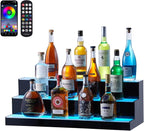 VEVOR LED Lighted Liquor Bottle Display, 3 Tiers 30 Inches, Supports USB, Illuminated Home Bar Shelf with RF Remote & App Control 7 Static Colors 1-4 H Timing, Acrylic Lighted Shelf for 24 Bottles